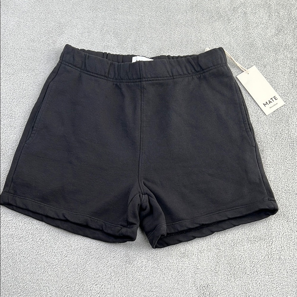 NEW MATE The Label XS 100% Organic Cotton Fleece Black Women's Shorts Pockets